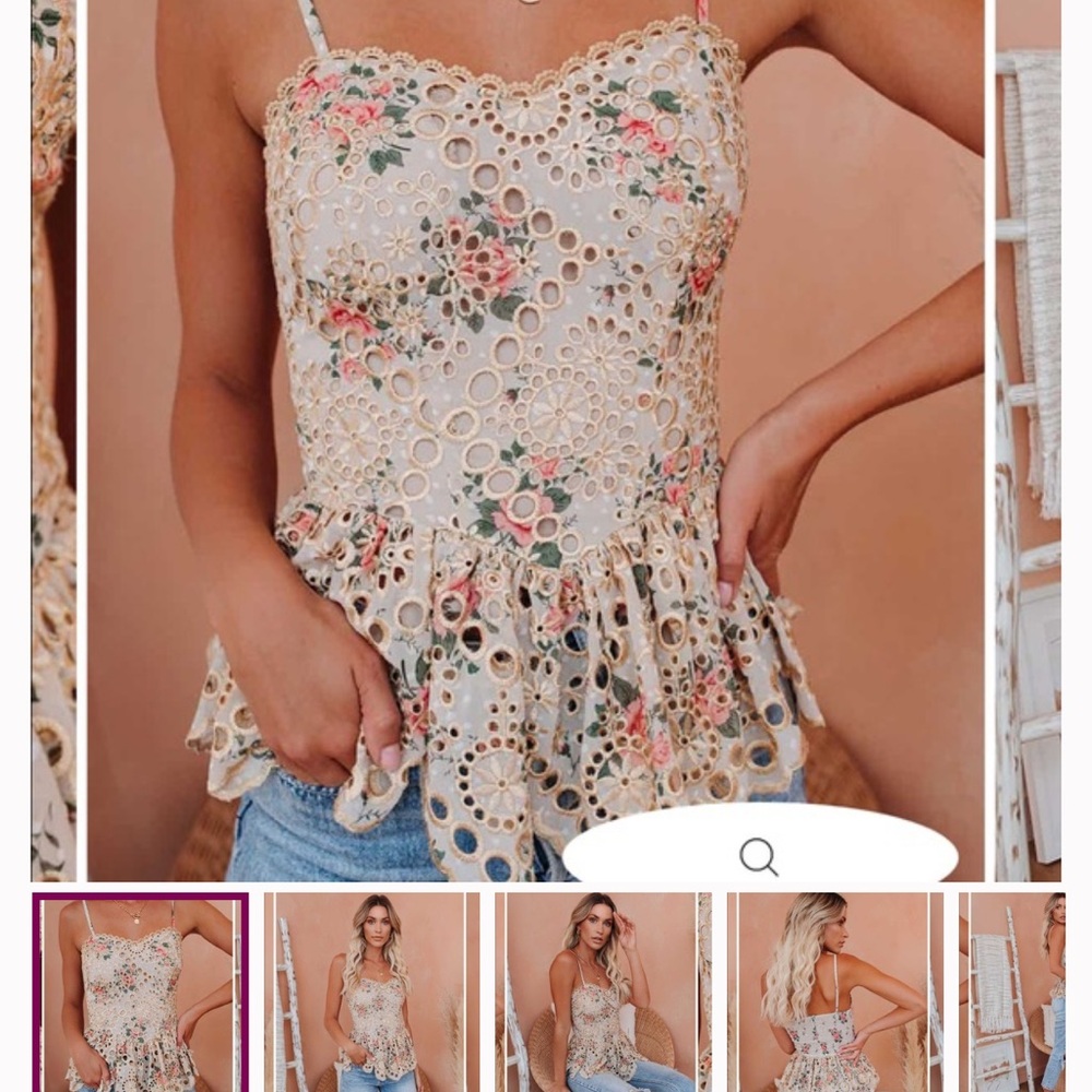 Vici Floral Eyelet Camisole in Cream and Pink